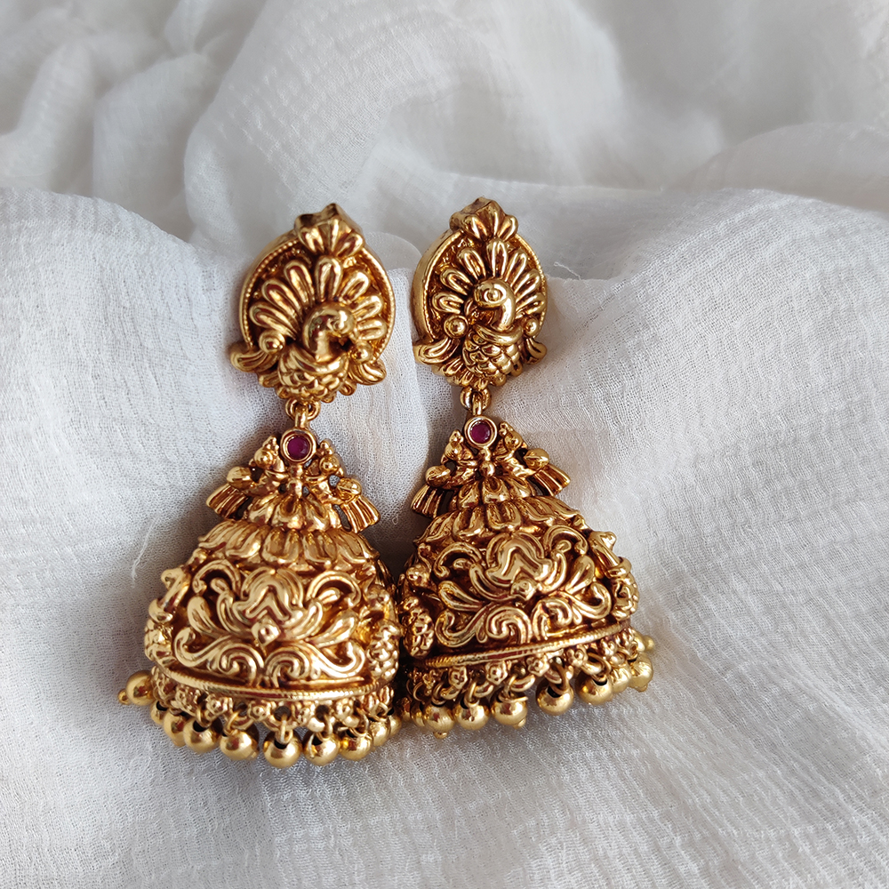 Gold Finish Peacock Jhumka Earrings – Posh Jewelery