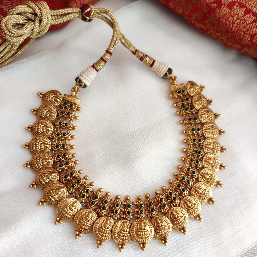 Lakshmi Coins Design Gold Plated Finish Necklace Set – Posh Jewelery