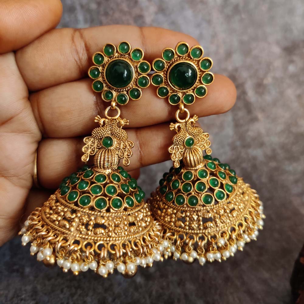 Designer Green Jhumka Earrings – Posh Jewelery