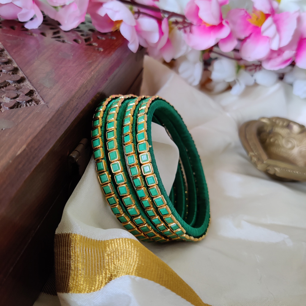 Blue And Parrot Green Silk Thread Bangle Set at Rs 600/set in Thane | ID:  20164495712