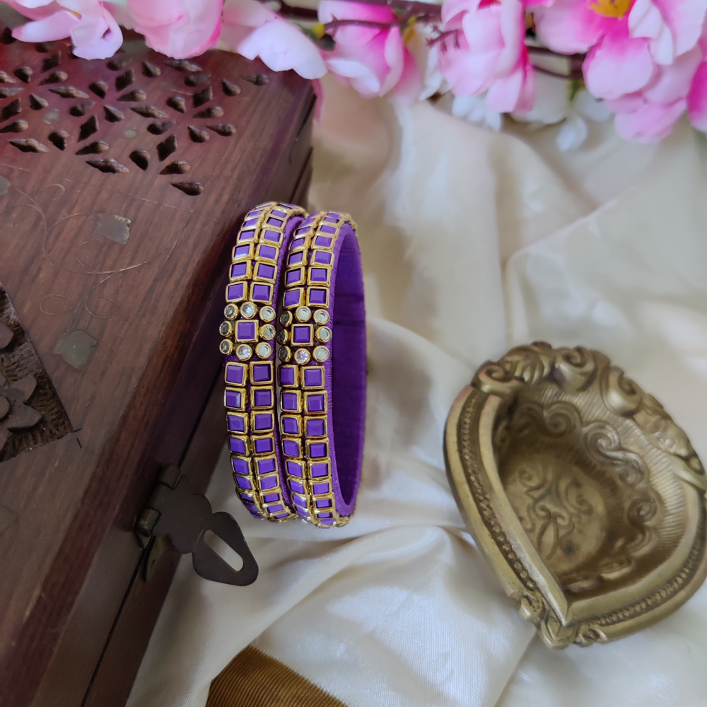 Lavender Floral Bridal Kundan Stone Silk Thread Bangle – Posh Jewelery