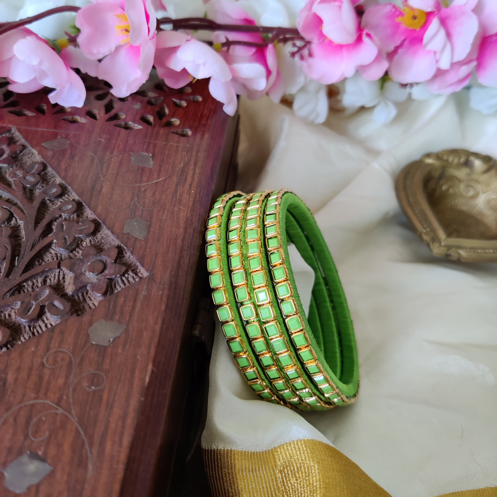 Light Green Silk Thread Bangle With Stone – Posh Jewelery