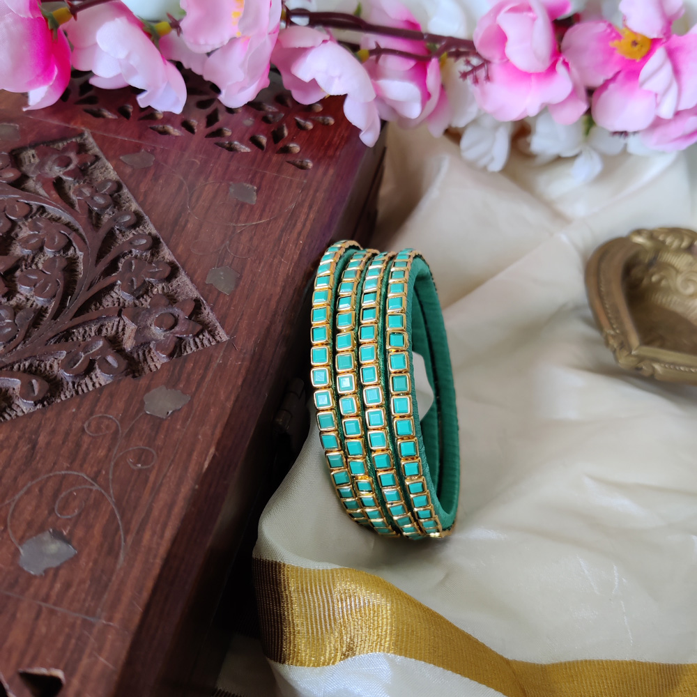 Lightgreen Floral Bridal Stone Silk Thread Bangle – Posh Jewelery