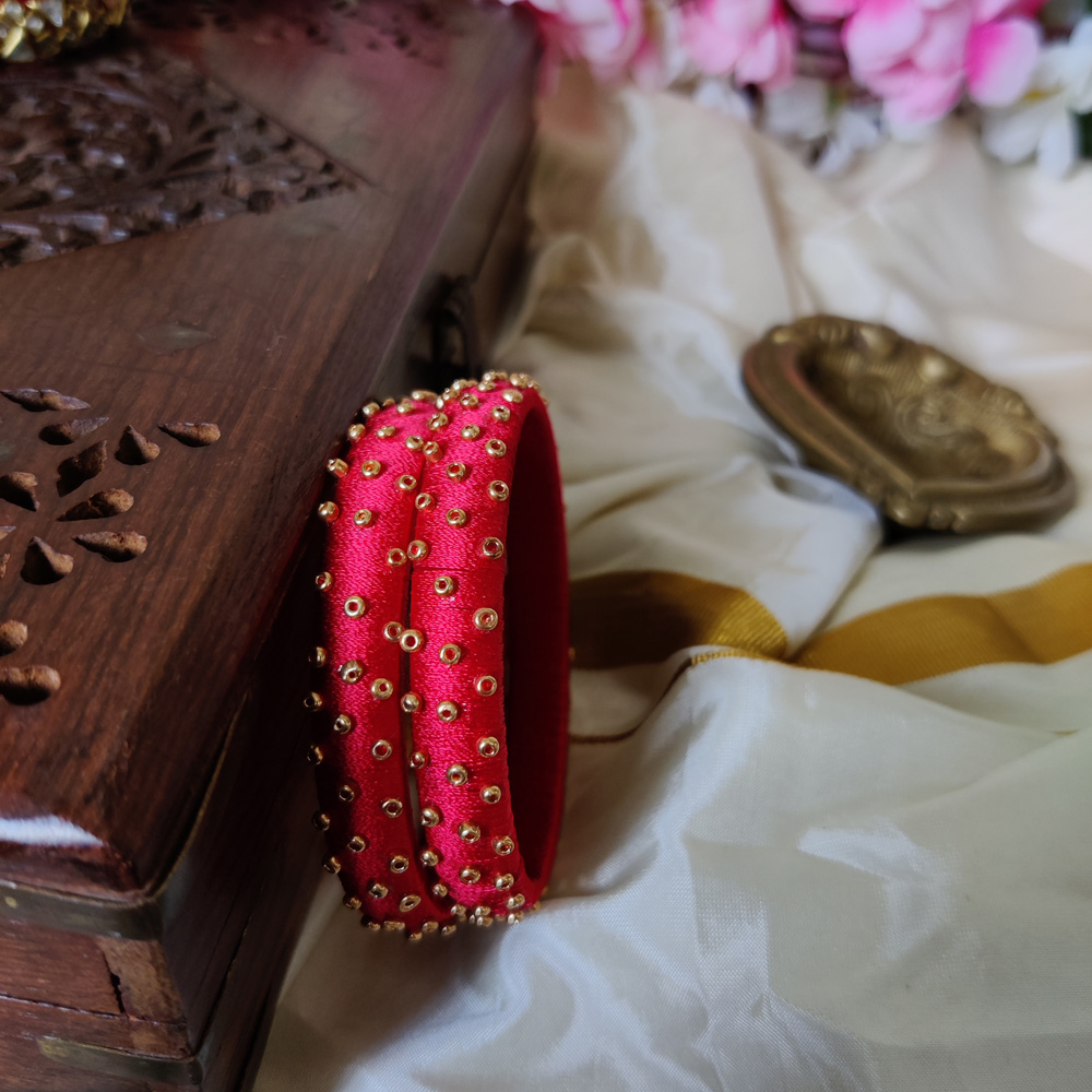 Red Floral Bridal Kundan Stone Silk Thread Bangle – Posh Jewelery