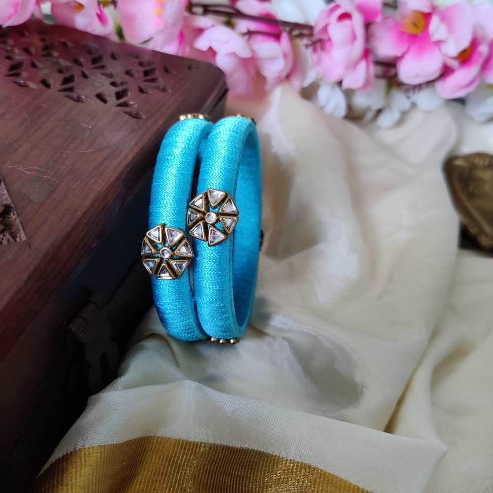 White Floral Bridal Kundan Stone Silk Thread Bangle – Posh Jewelery