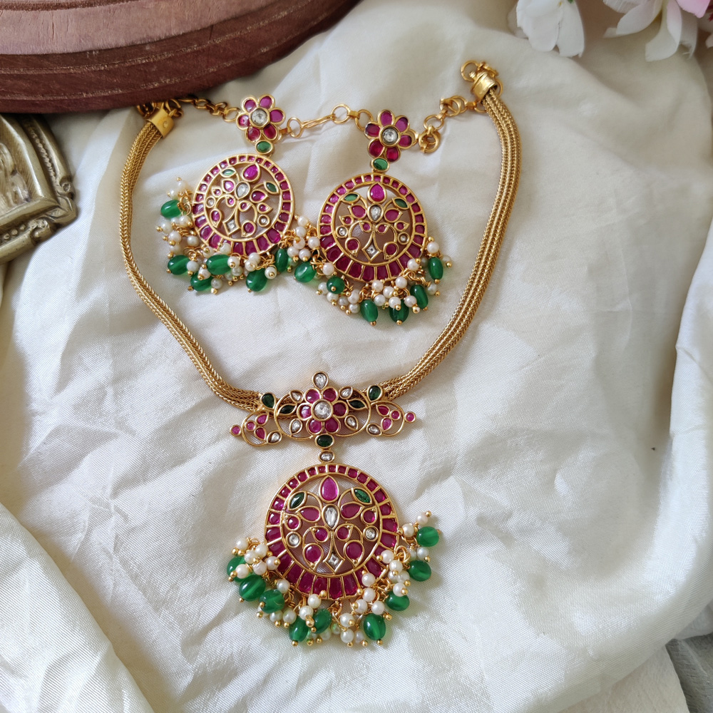 18k GF gold necklace with inlaid imitation green jade stone pendant zircon.  | eBay