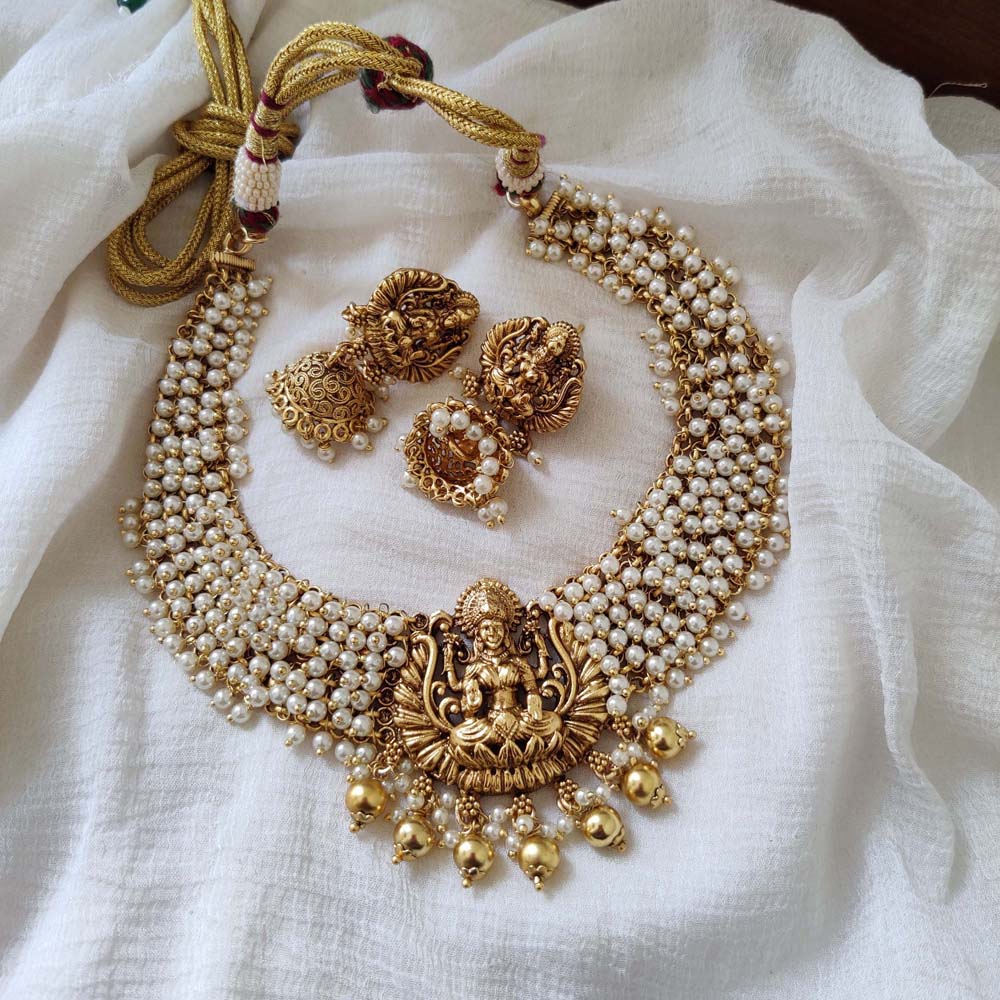 Traditional Cluster Pearl Necklace With Lakshmi Devi Pendant – Posh ...