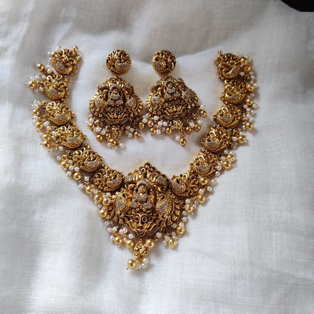 Monumental Antique Gold Necklace Design Uncut Finish Majestic Bridal  Jewellery Set NL24814