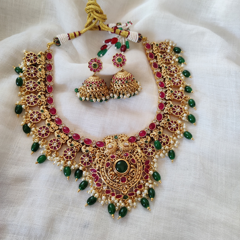 Antique Gold Floral Kundan Necklace