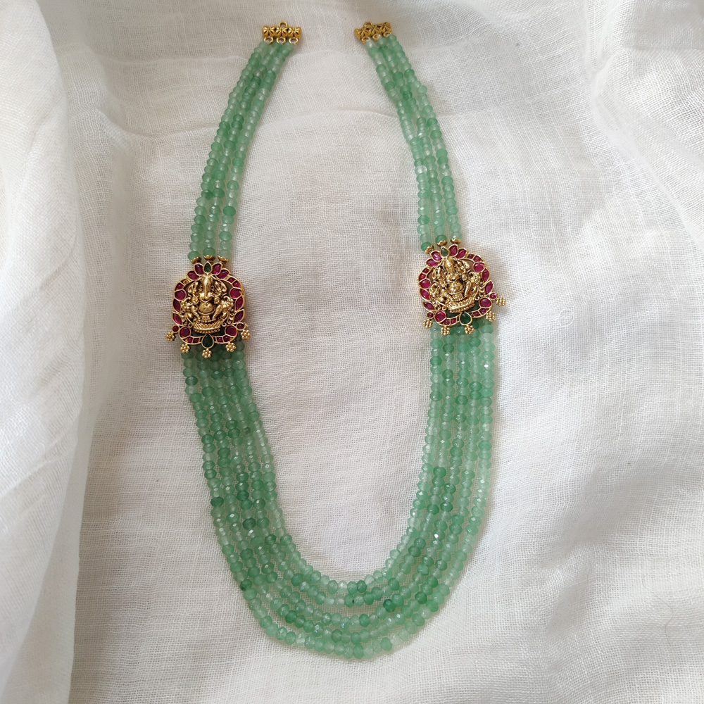 Emerald Beads Necklace With Ganesh