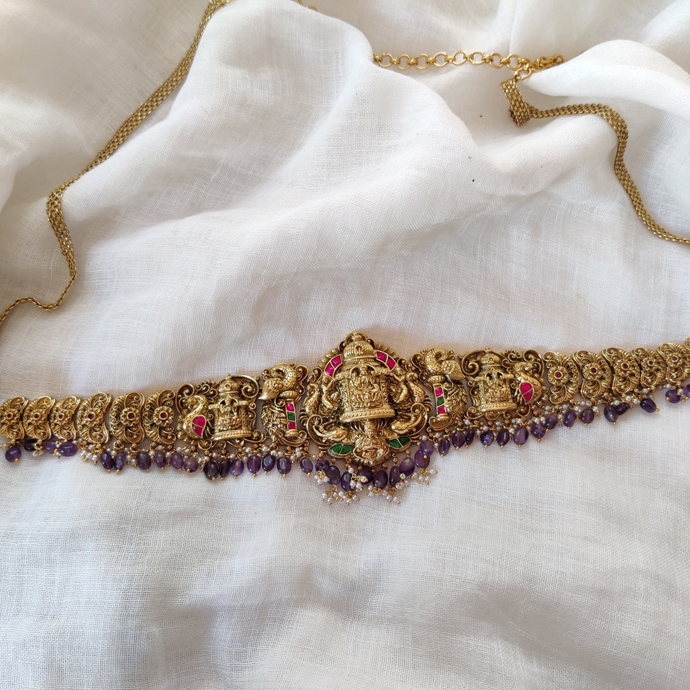 Premium Goddess Lakshmi Nakshi  With Lavender Beads Hip Belt
