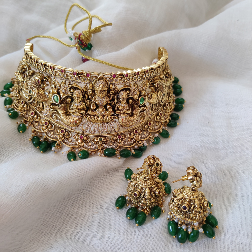 Traditional Lakshmi Choker Green Beads